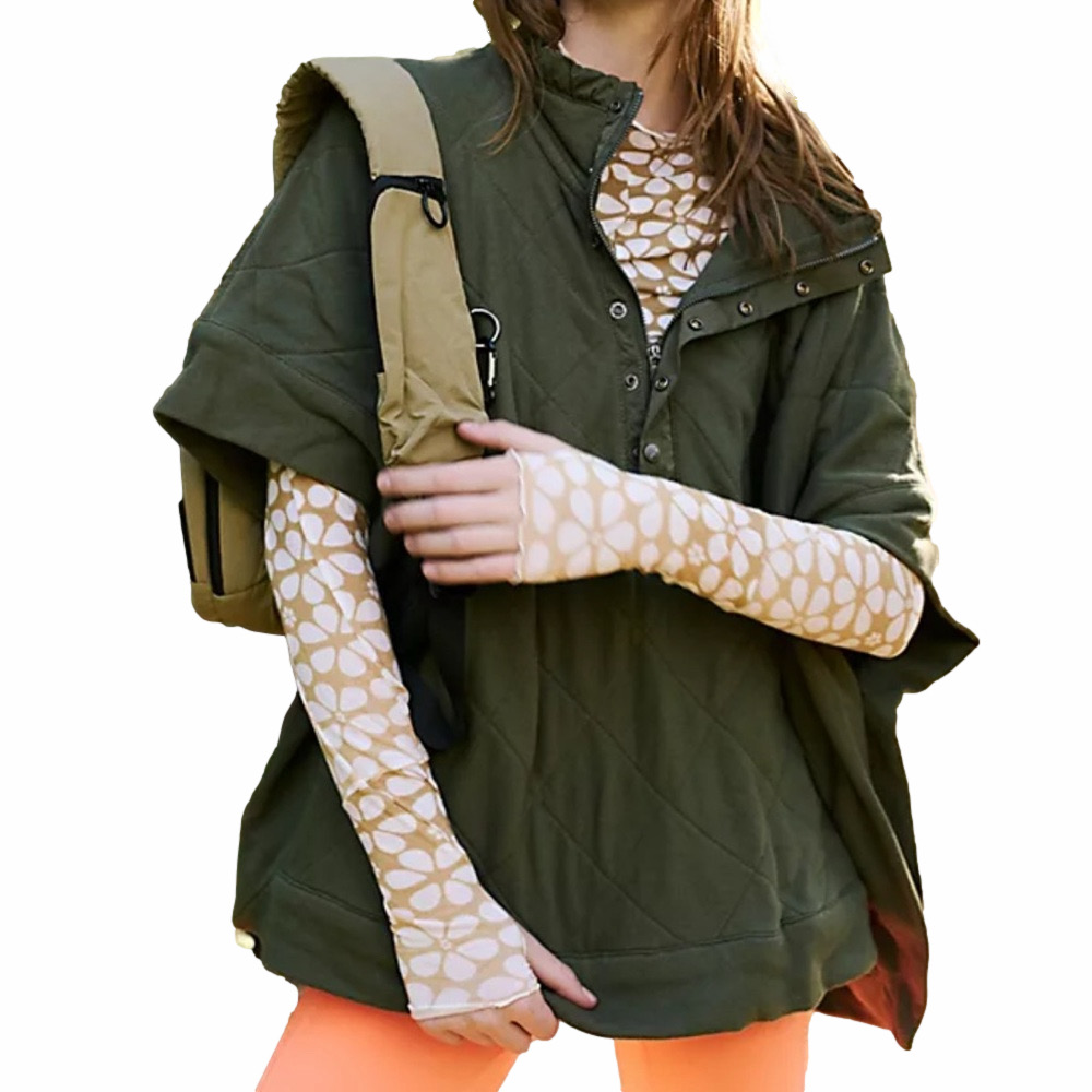 Free People Pick Me Up Poncho Olive Green Quilted Women's Cape Size M Pockets - Picture 1 of 15